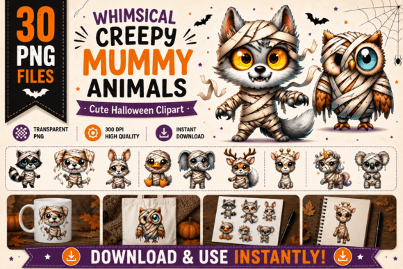 Download 30Watercolor Creepy Mummy Animal Clipart - Mum Collection