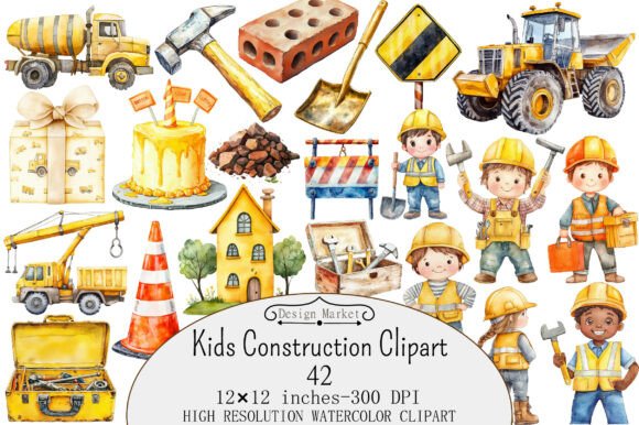 Download Watercolor Kids Construction Clipart - Premium Resources